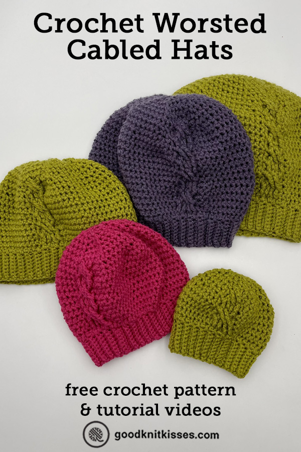 crochet worsted cabled hats pin image