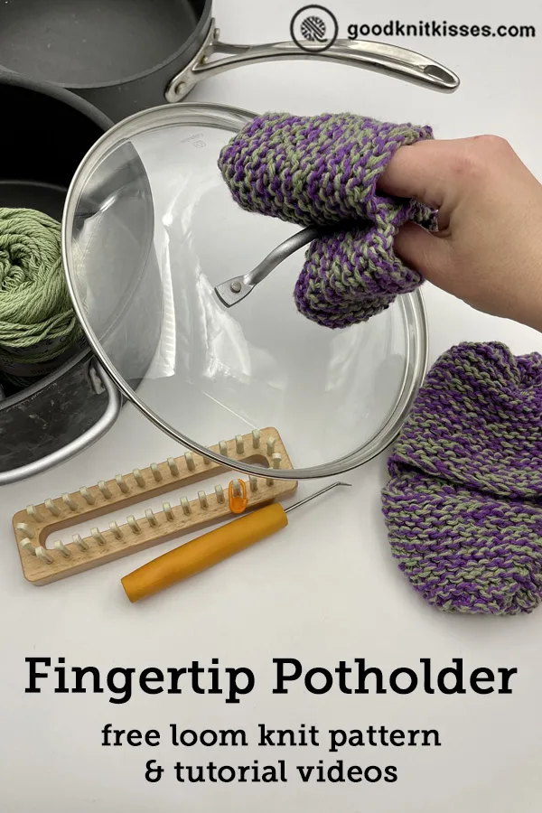 loom knit fingertip potholder pin image