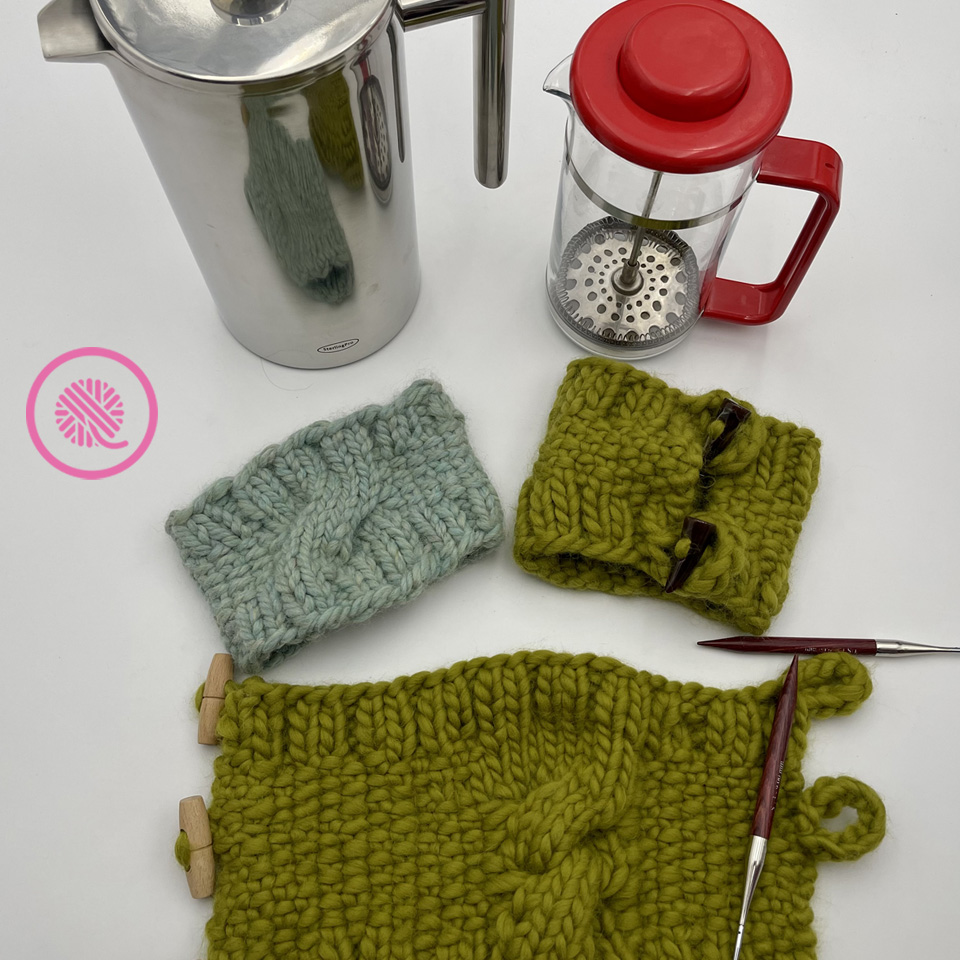 needle knit coffee press cozy