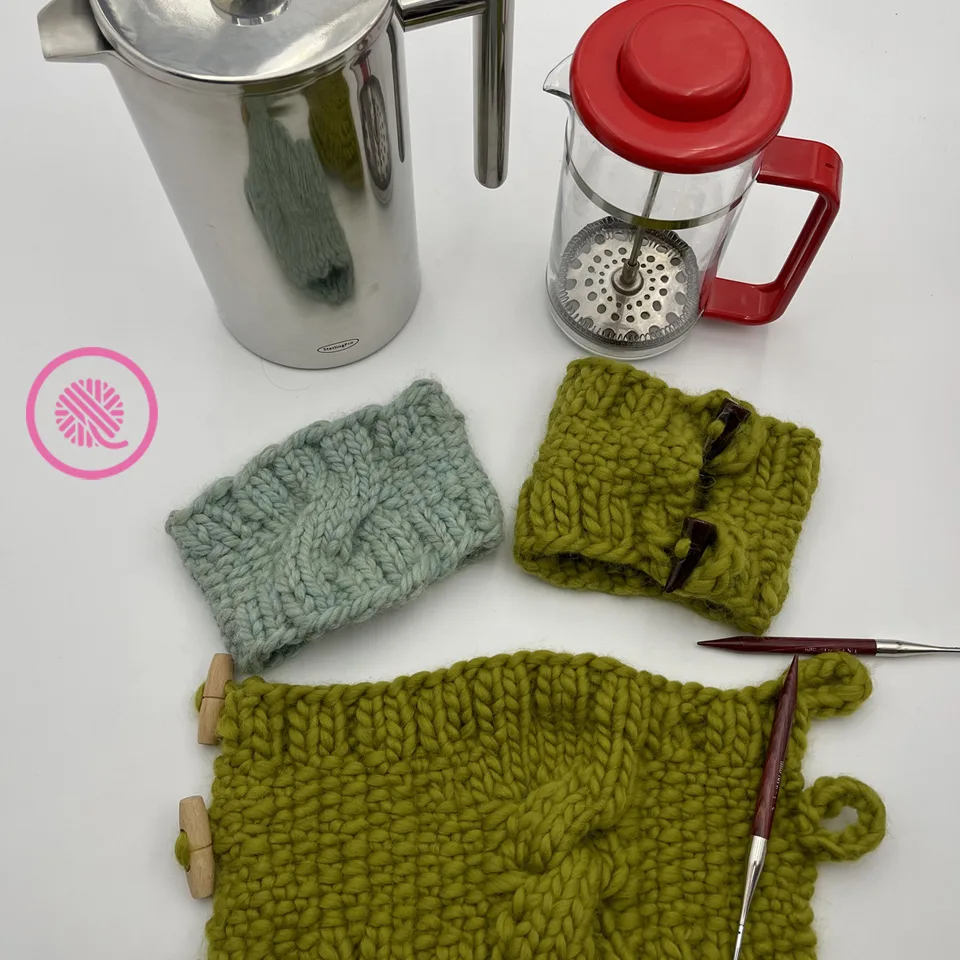 needle knit coffee press cozy