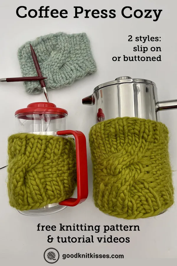 needle knit coffee press cozy pin image