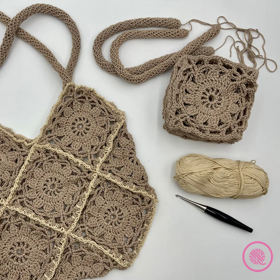 crochet sunflower bag seaming materials