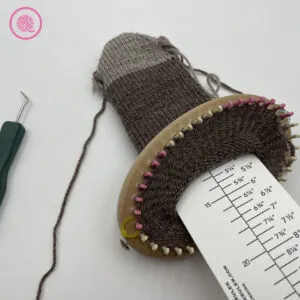 loom knit basic toe-up socks measuring