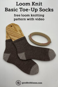 loom knit basic toe-up socks pin image