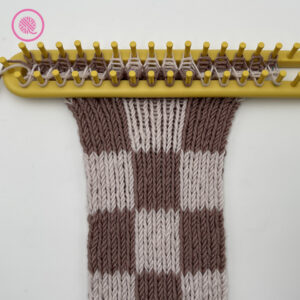 loom double knit checkerboard design in progress
