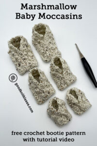 crochet marshmallow moccasin baby booties pin image