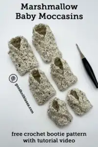 crochet marshmallow moccasin baby booties pin image